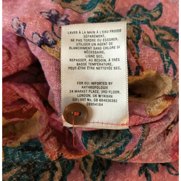 Anthropologie Maeve Manifold Pink Floral Button Down Blouse - Size 0 - Picture 10 of 10